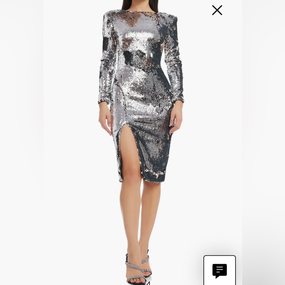 Dress the Population Metallic Long Sleeve Dress